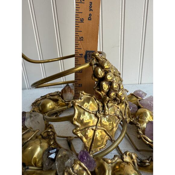 Vintage Handcrafted Brass Wine Bottle Holder | Amethyst & Quartz Gemstone - Picture 12 of 13